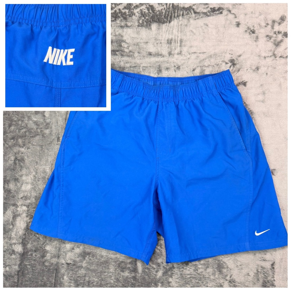 Nike Swim‎ Trunks Blue Swoosh Logo Mesh Lined Shorts Mens M